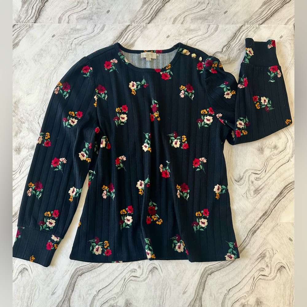 LOFT Outlet- Navy Floral Long Sleeve Blouse